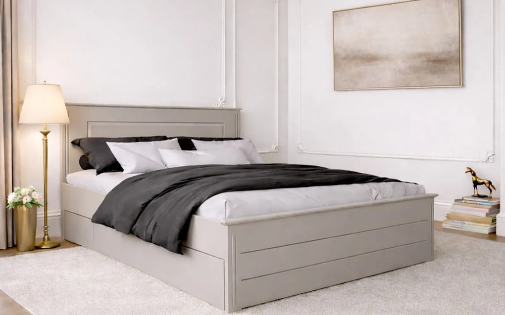 Pat lemn masiv Carlo cu sertar 140/160/180 cm - 180x200