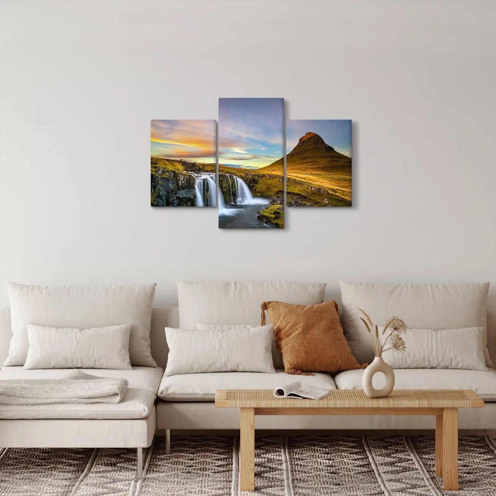Tablou cu munții și cascade pe Islanda (90x60 cm)