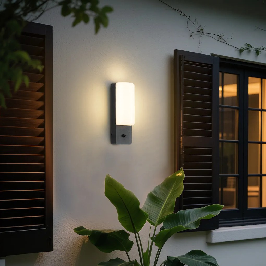 Aplică de exterior neagră cu senzor crepuscular și LED integrat - Shift