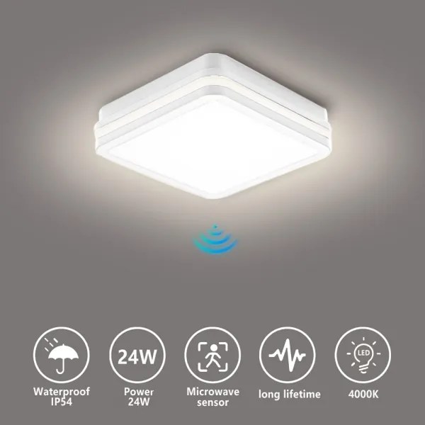 Brilagi - Corp de iluminat exterior LED cu senzor BENE, 24W, 230V, 26x26 cm, alb, IP54
