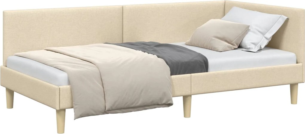 vidaXL Cadru de pat colțar Crem 90 cm x 200 cm Țesătură și placaj