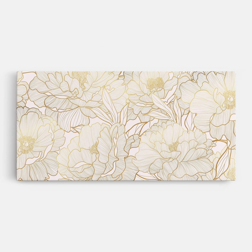 Tablou Canvas, 100x200cm, Dormitor si Living, Flori, Bujori, Golden Peony