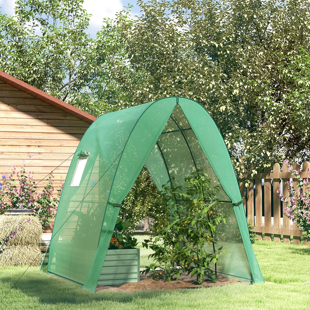 Outsunny Sera cu Arc, Saci de nisip și Acoperiș din Plastic, 2 Uși Glisante, Ferestre din Plasă, portabil, 1,8 x 1,8 x 2 m, Verde | Aosom Romania