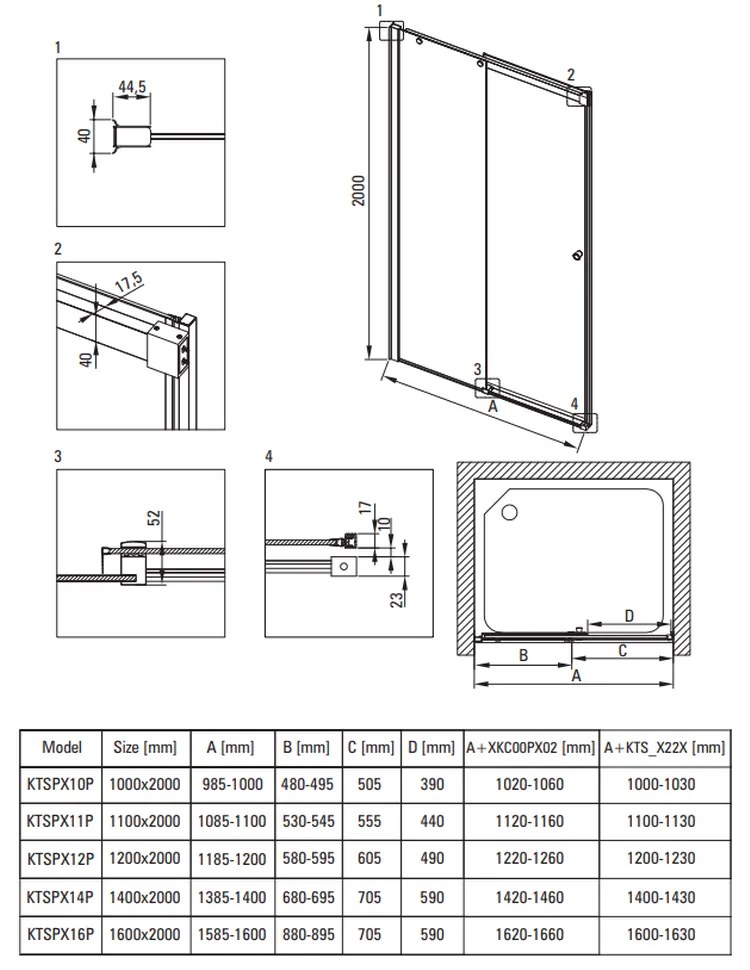 Usa sticla dus culisanta 110x200 cm profil negru Deante Kerria Plus 1100x2000 mm, Negru mat