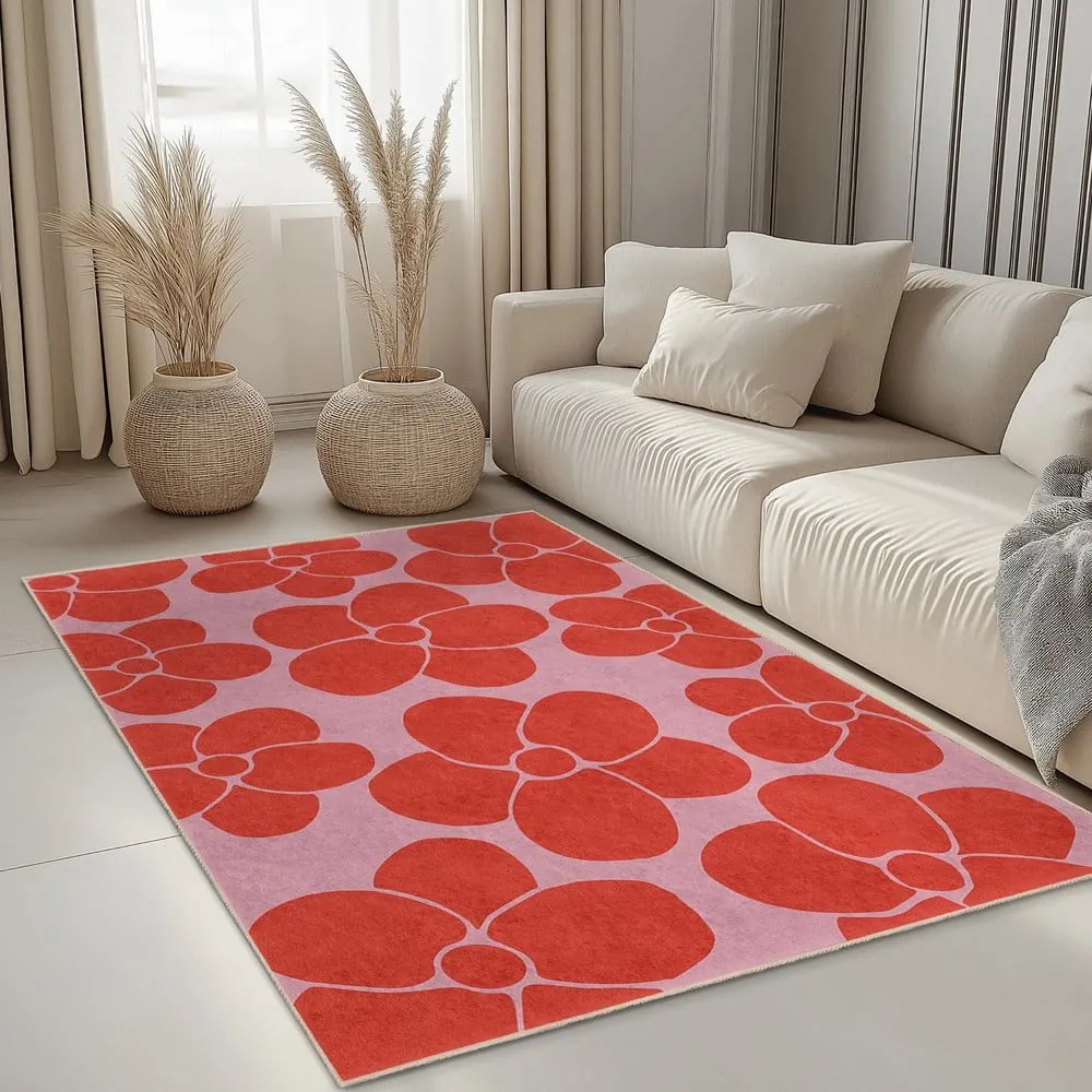 Covor roșu-roz lavabil 160x230 cm Poppy Fields – Mila Home