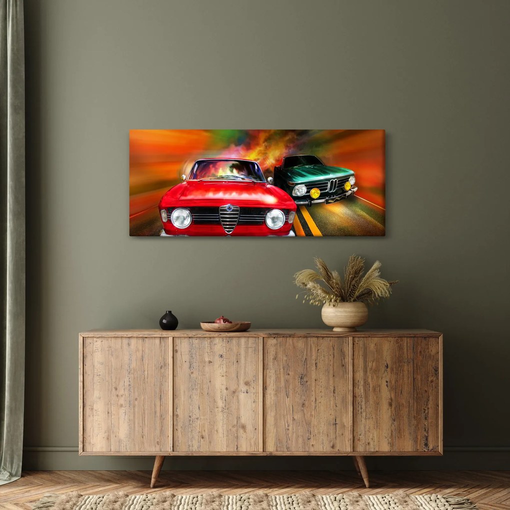 Tablou - Mașini de curse retro (120x50 cm)
