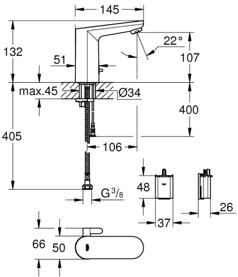 GROHE 36366002 - Baterie electronică pentru lavoar GET E, crom lucios
