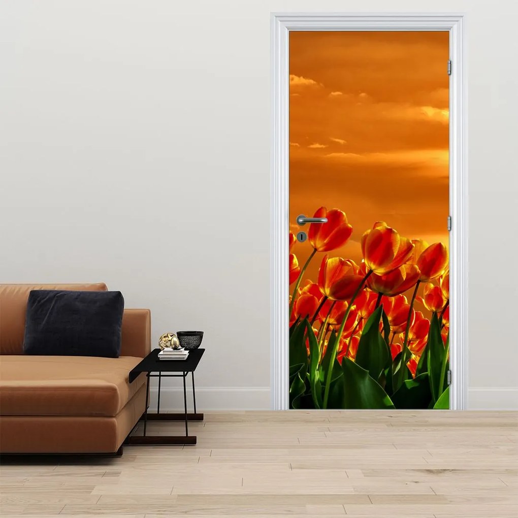 Fototapet pentru ușă - Câmp înflorit cu lalele (95x205cm)