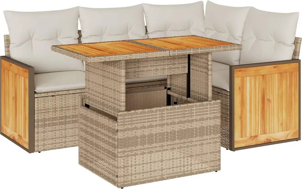 vidaXL Set canapele de grădină cu perne 5 piese bej poliratan/acacia