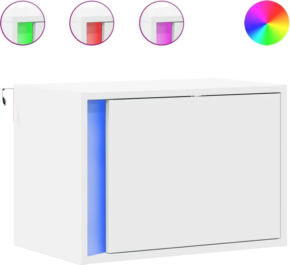 vidaXL Noptiere montate pe perete cu lumini LED, 2 buc., alb