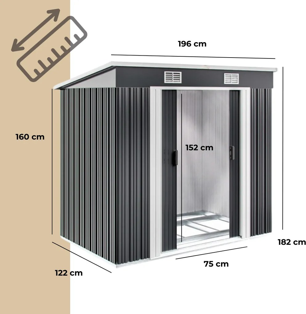 Căsuță de grădină pentru unelte L, 196x122x182 cm, antracit Jurhan