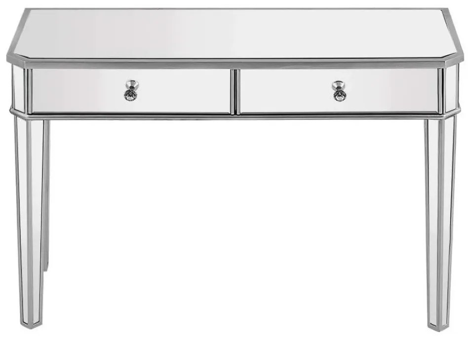 Masă de toaletă din sticlă tip oglindă, 2 sertare, 110x40x76 cm, Argintiu