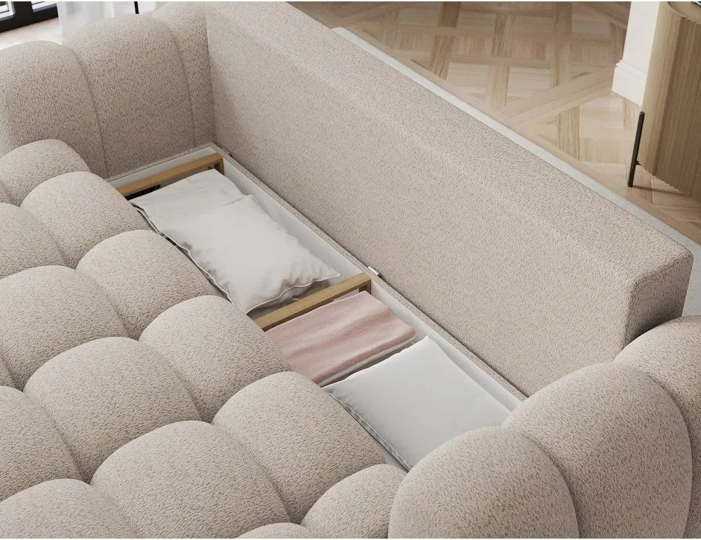 Canapea bej extensibilă cu tapițerie din țesătură bouclé 256 cm Cotonn – ELTAP