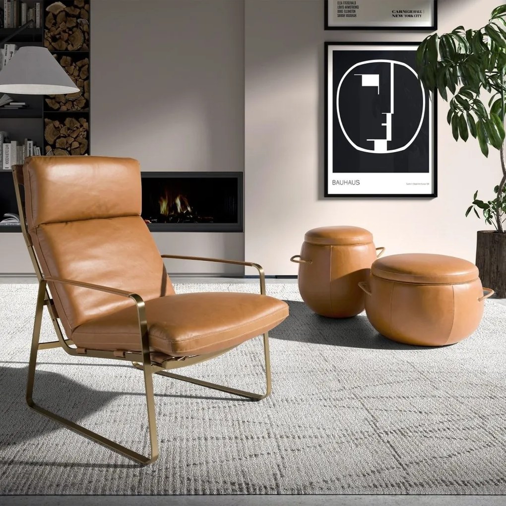 Scaun cu brate LUX design italian Cowhide camel