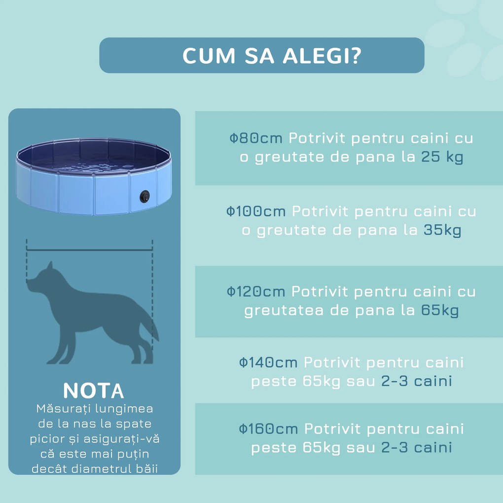 Piscina pentru Animale Domestice PawHut Pliabila, PVC, Albastra Ø80x20cm | Aosom Romania