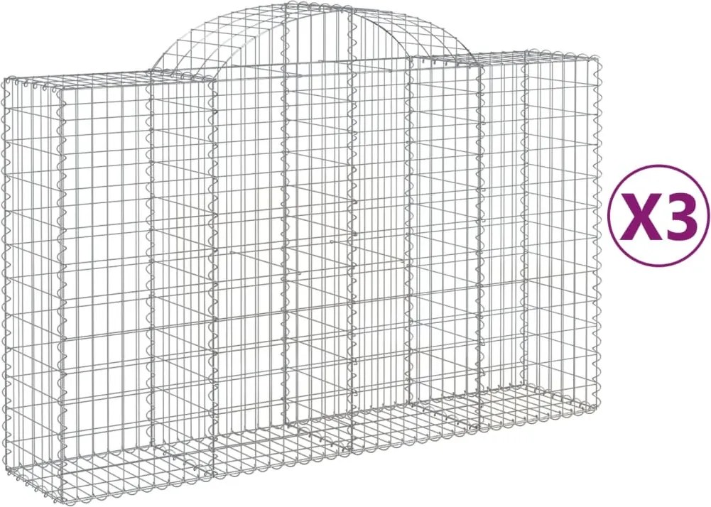 vidaXL Coșuri gabion arcuite 3 buc, 200x50x120/140 cm, fier galvanizat