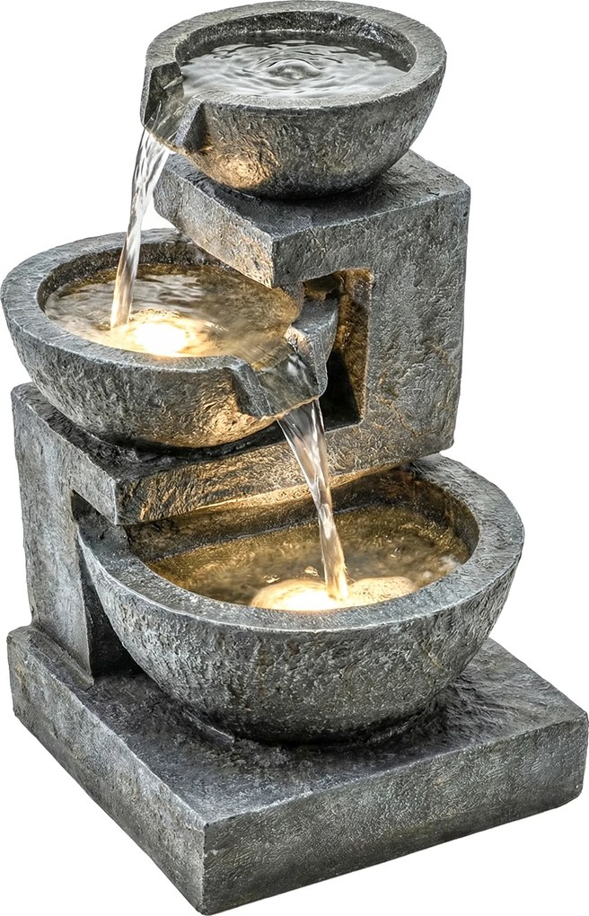 Outsunny Fântână în 3 trepte Fântână de grădină cu iluminare LED și pompă, aspect piatră, reglabilă 40 x 37 x 61 cm | Aosom Romania