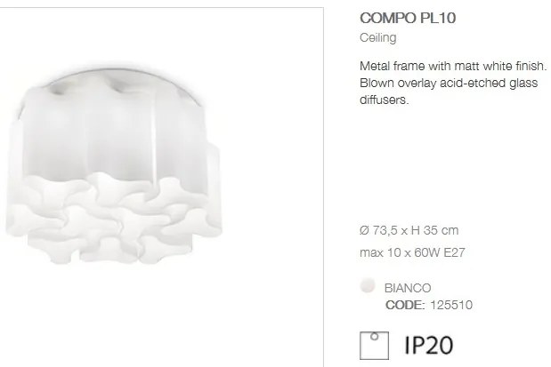 Plafoniera moderna design lux diametru 73,5cm, COMPO PL10 BIANCO 125510