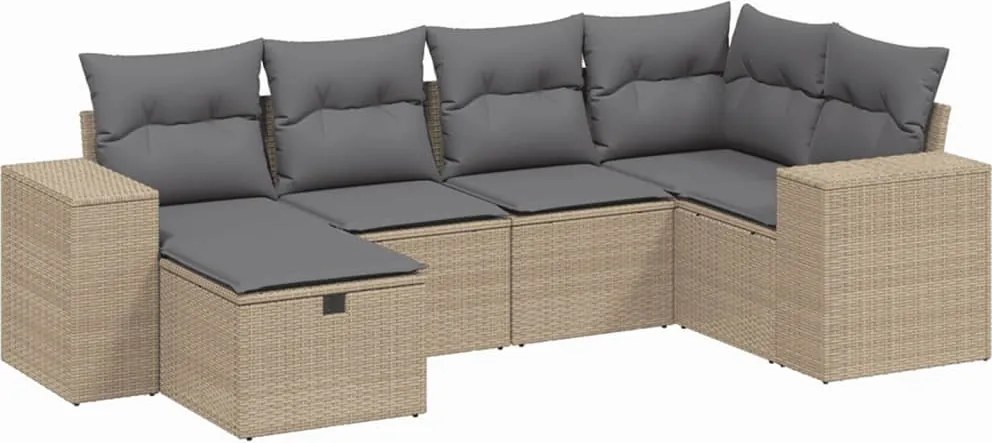 vidaXL Set canapele de grădină, 6 piese, cu perne, bej, poliratan