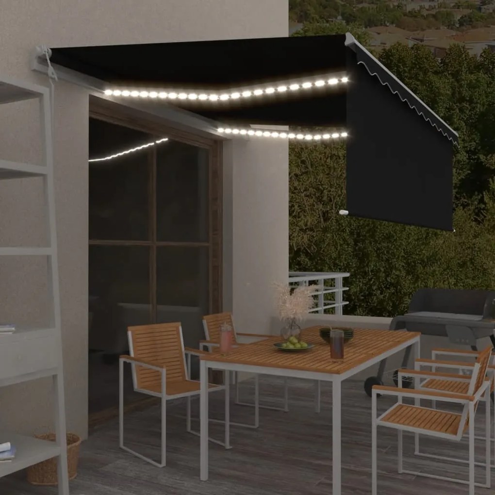 vidaXL Copertină automată cu stor&amp;senzor vânt&amp;LED, antracit, 4,5x3 m