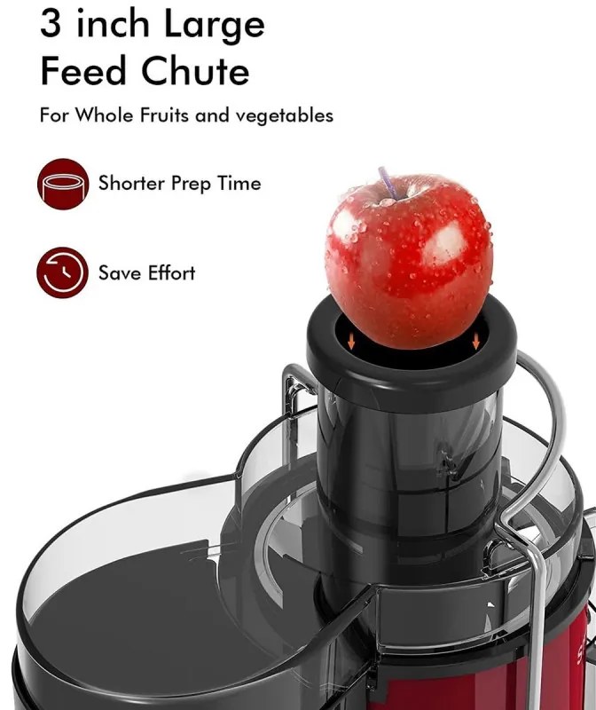 Storcator de fructe si legume  Royalty Line PJ-19001, 700 W, 2 viteze, 450 ml, Anti-picurare, Rosu