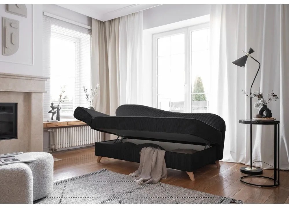 Șezlong gri antracit cu tapițerie din catifea reiată (cu colț pe partea stângă) Chic Charlotte – Miuform