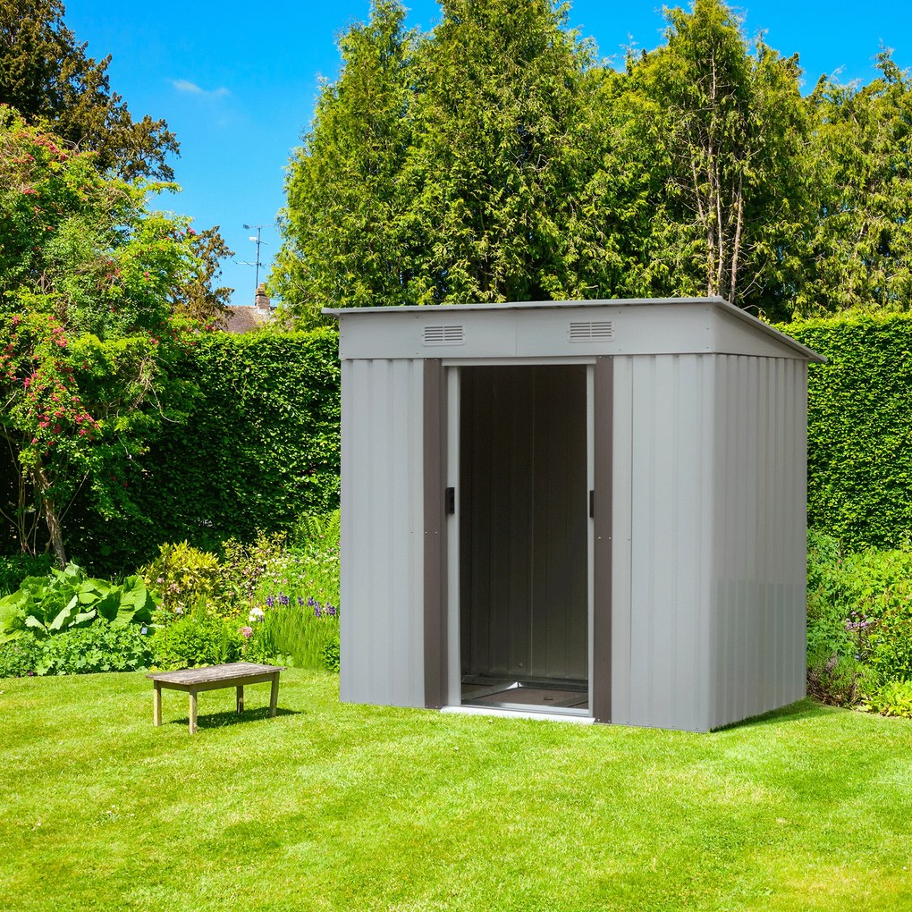 Depozit grădină pentru scule din tablă, alb / gri, 1,9x1,2 m, TEDOK
