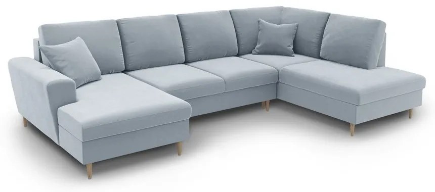 Colțar albastru deschis extensibil, cu spațiu de depozitare cu tapițerie din catifea (cu colț pe partea dreaptă-în formă de "U") Kyoto – Cosmopolitan Design