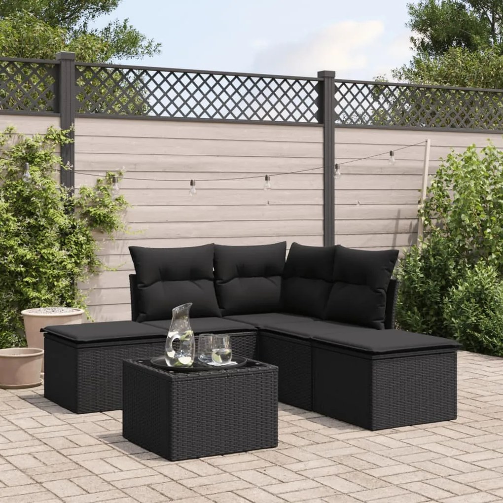 3249564 vidaXL Set mobilier de grădină cu perne, 6 piese, negru, poliratan