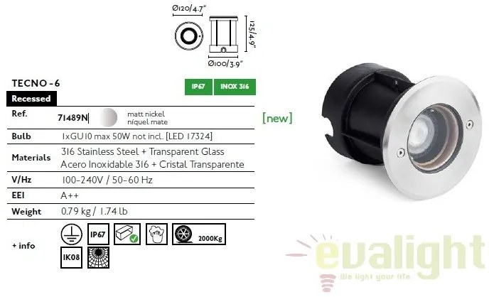 SPOT INCASTRABIL DE EXTERIOR TECNO-6 INOX 71489N