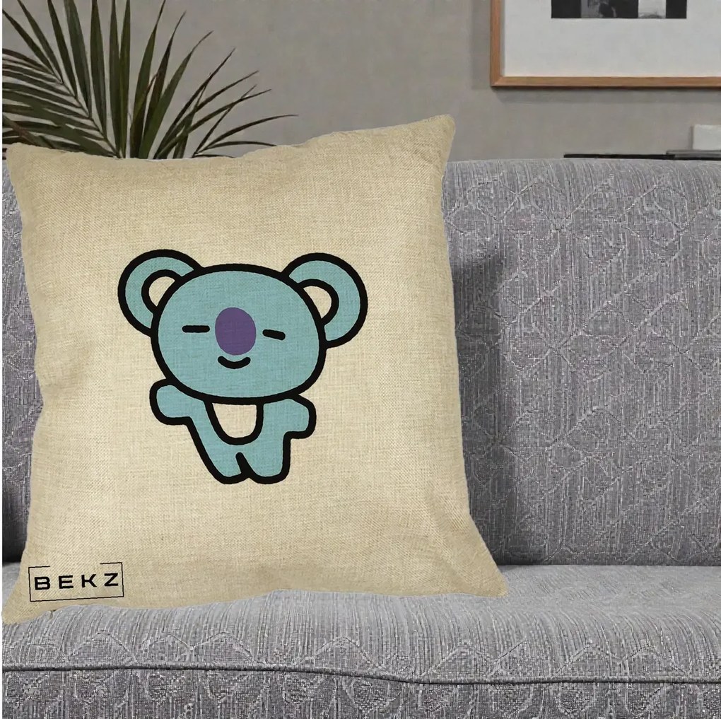 Perna Personalizata BT21 Koya Kawaii, 40x40 cm, Crem, Husa Detasabila, Perna Inclusa, BEKZ®