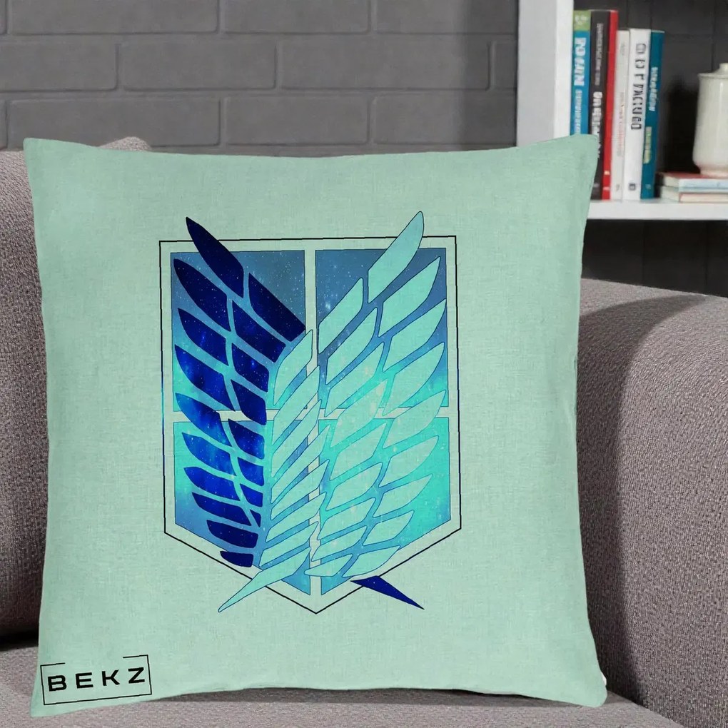 Perna Personalizata Attack on Titan Wings of Freedom, 40x40 cm, Verde Menta, Husa Detasabila, Perna Inclusa, BEKZ®