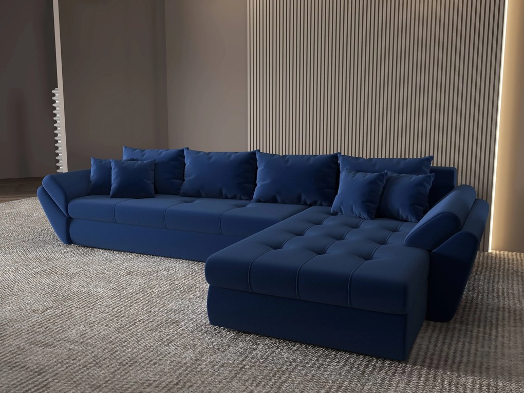 Colțar extensibil dumonde cu ladă de depozitare si sezut confortabil din spuma high-density, Loana XL Royal Albastru II 335x185 cm