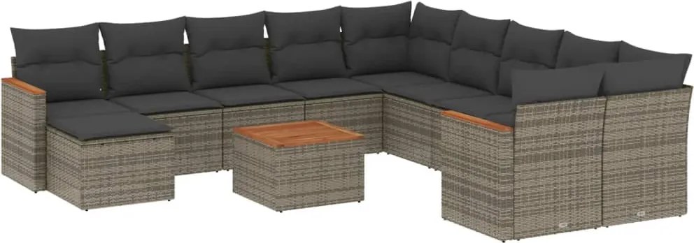 vidaXL Set canapea de grădină cu perne, 12 piese, gri, poliratan