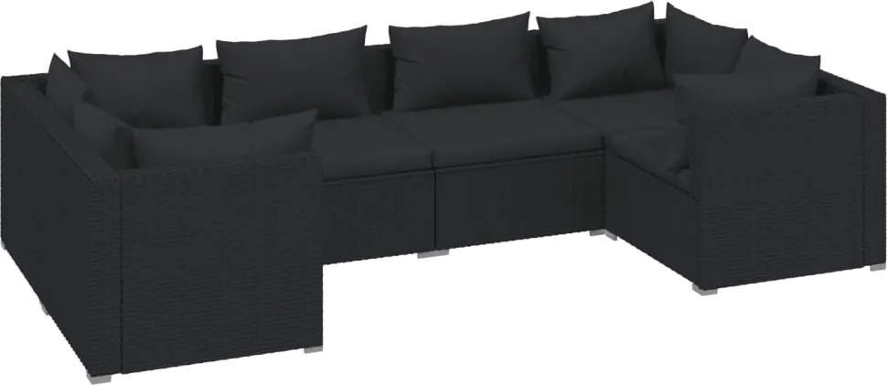 vidaXL Set mobilier de grădină cu perne, 6 piese, negru, poliratan