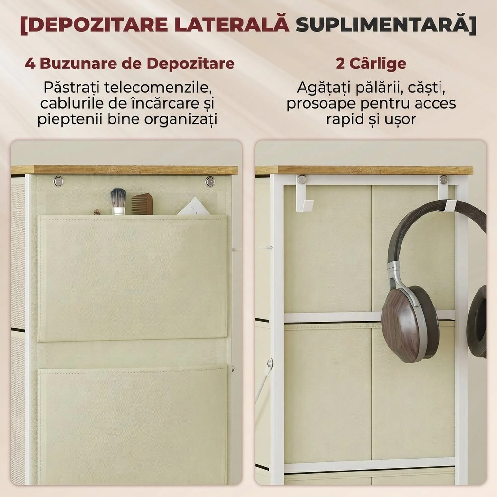 HOMCOM Comodă cu 4 sertare pliabile cu 4 buzunare de depozitare și 2 cârlige | Aosom Romania
