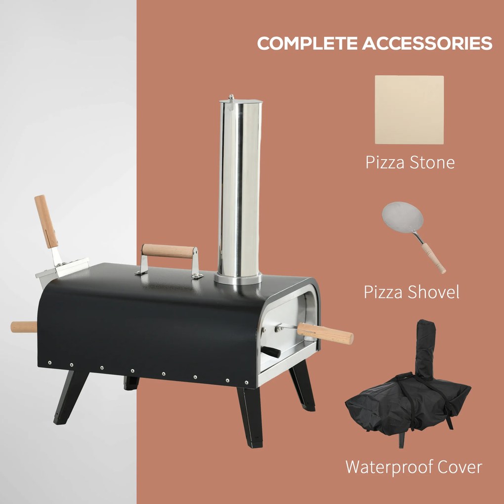 Outsunny Cuptor Pizza Exterior Portabil cu Piatră de 12" Paletă și Husă Cuptor pe Lemne pentru Pizza cu Peleți Ideal pentru Grădină | Aosom Romania