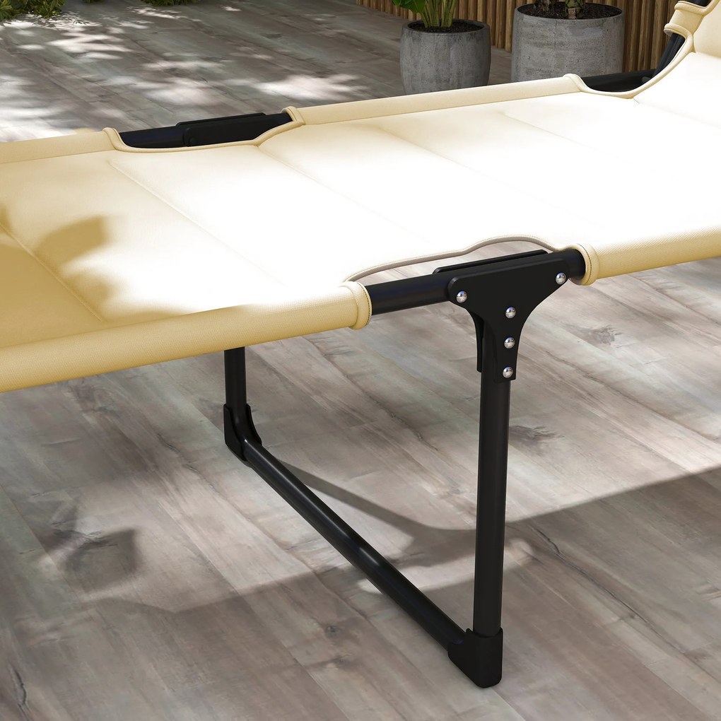 Outsunny Șezlong pliabil cu copertină, perniță reglabilă pentru cap din țesătură Oxford 70 x 200 x 45 cm crem | Aosom Romania