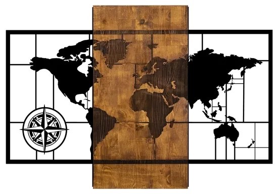Decorațiune de perete 58x85 cm lemn/metal hartă
