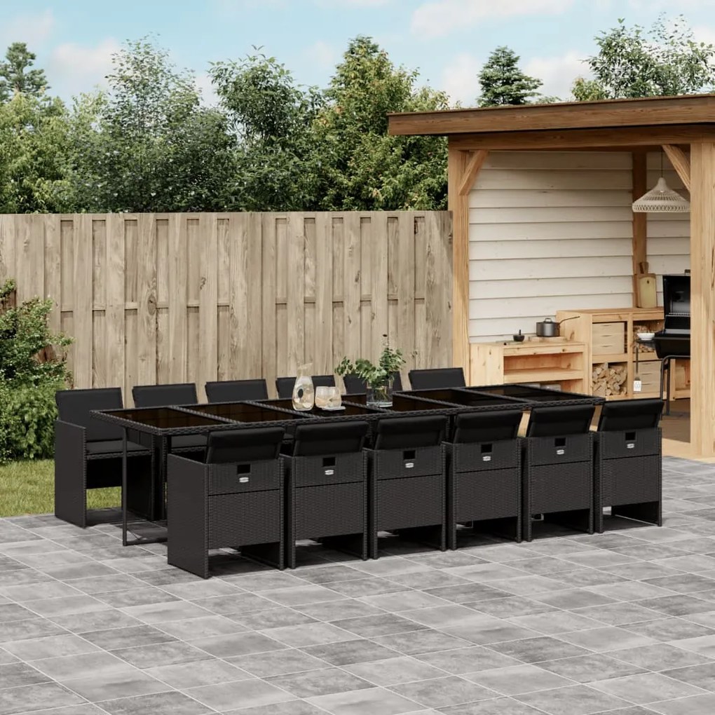 vidaXL Set mobilier de grădină cu perne, 13 piese, negru, poliratan