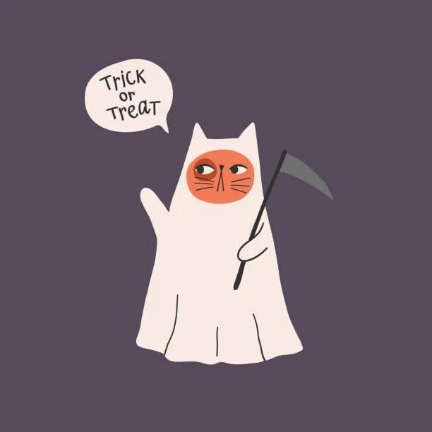 Ilustrație Cute ghost cat vector illustration. Funny, Irina Ostapenko