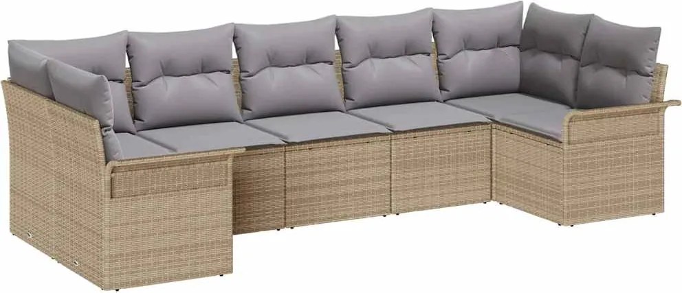 vidaXL Set de canapele pentru grădină cu pernă 7 pcs Bej Rattan poli