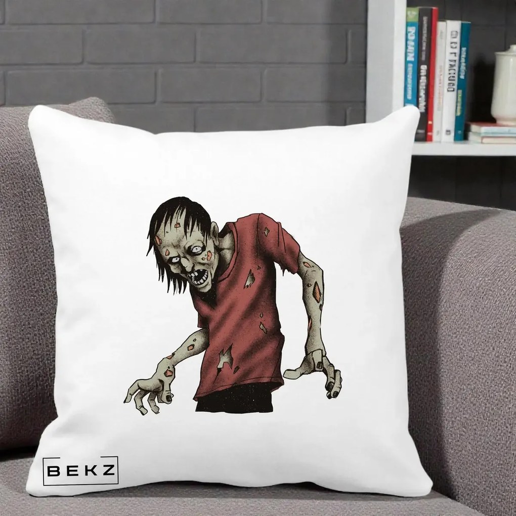 Perna Decorativa Halloween Zombie Infricosator, 40x40 cm, Alba Mata, Husa Detasabila, Perna Inclusa, BEKZ®