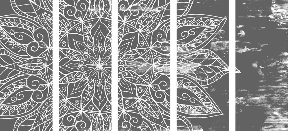 Tablou 5-piese textură de Mandala în design alb-negru