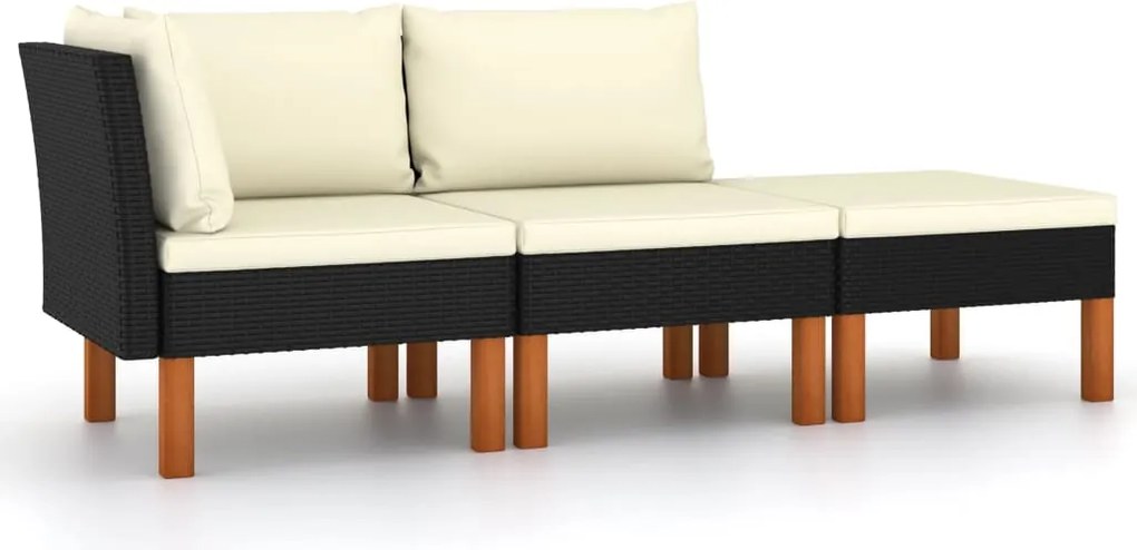 vidaXL Set mobilier grădină, 3 piese, poliratan & lemn masiv eucalipt