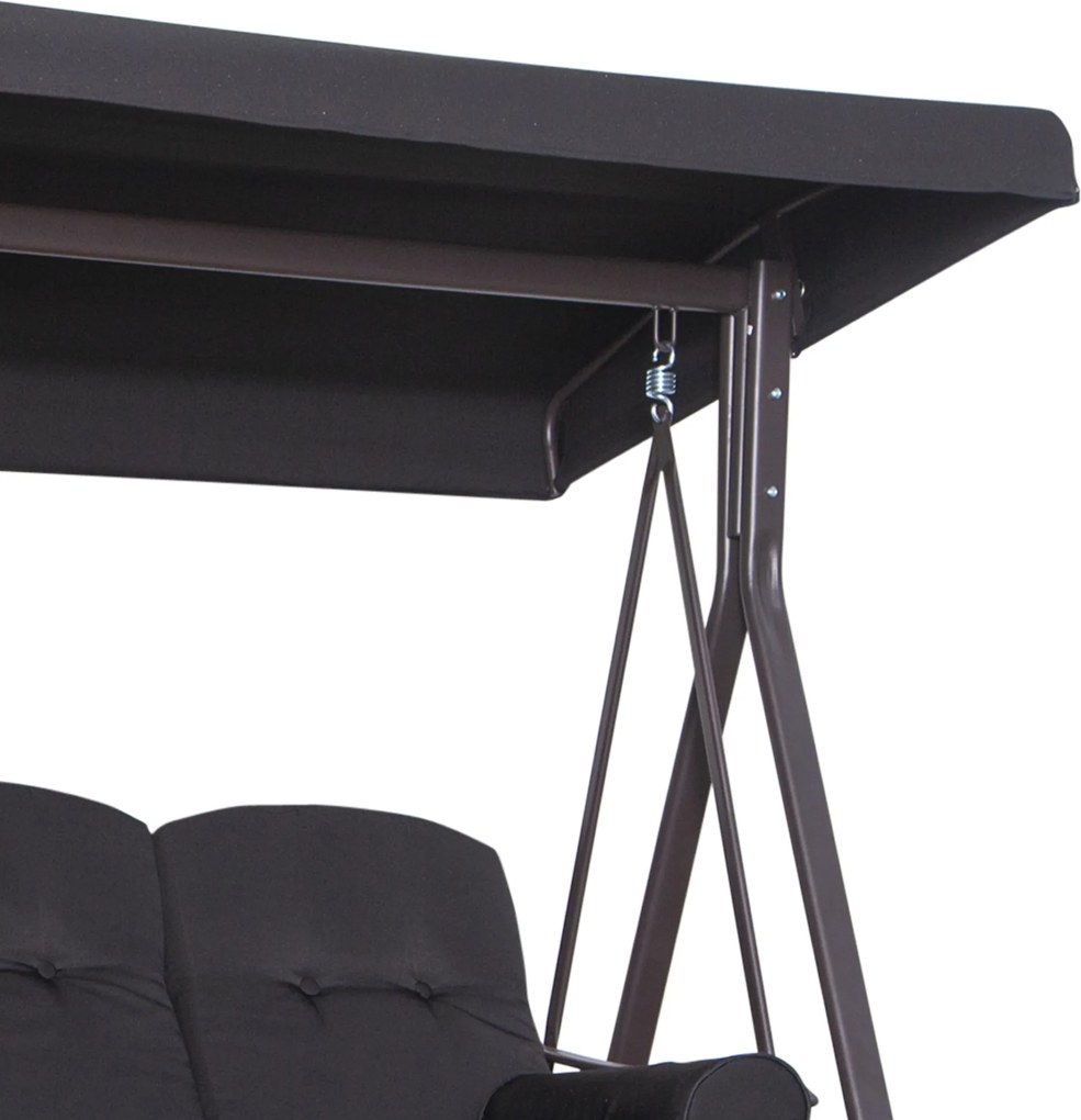 Outsunny Balansoar tip Hollywood pentru 3 persoane, copertină reglabilă, cadru metalic, maro+negru, 116 x 206 x 183cm | Aosom Romania