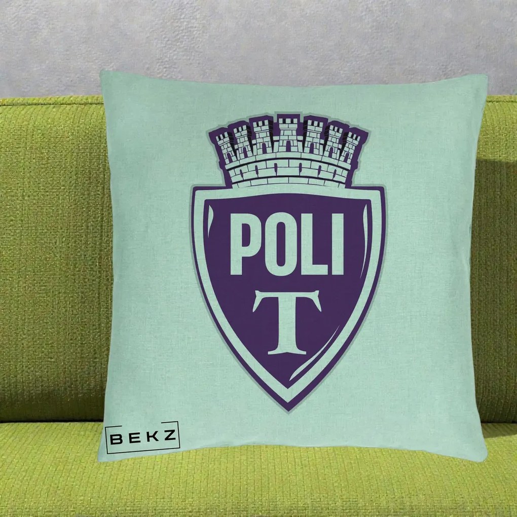 Perna Personalizata Poli Timisoara Fotbal, 40x40 cm, Verde Menta, Husa Detasabila, Perna Inclusa, BEKZ®
