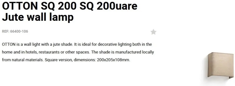 Aplica de perete ambientala design natural OTTON SQ 200 iuta