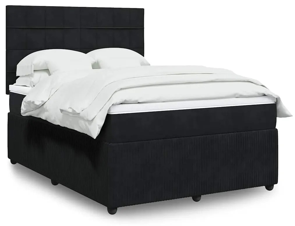 vidaXL Pat box spring cu saltea, negru, 140x190 cm, catifea