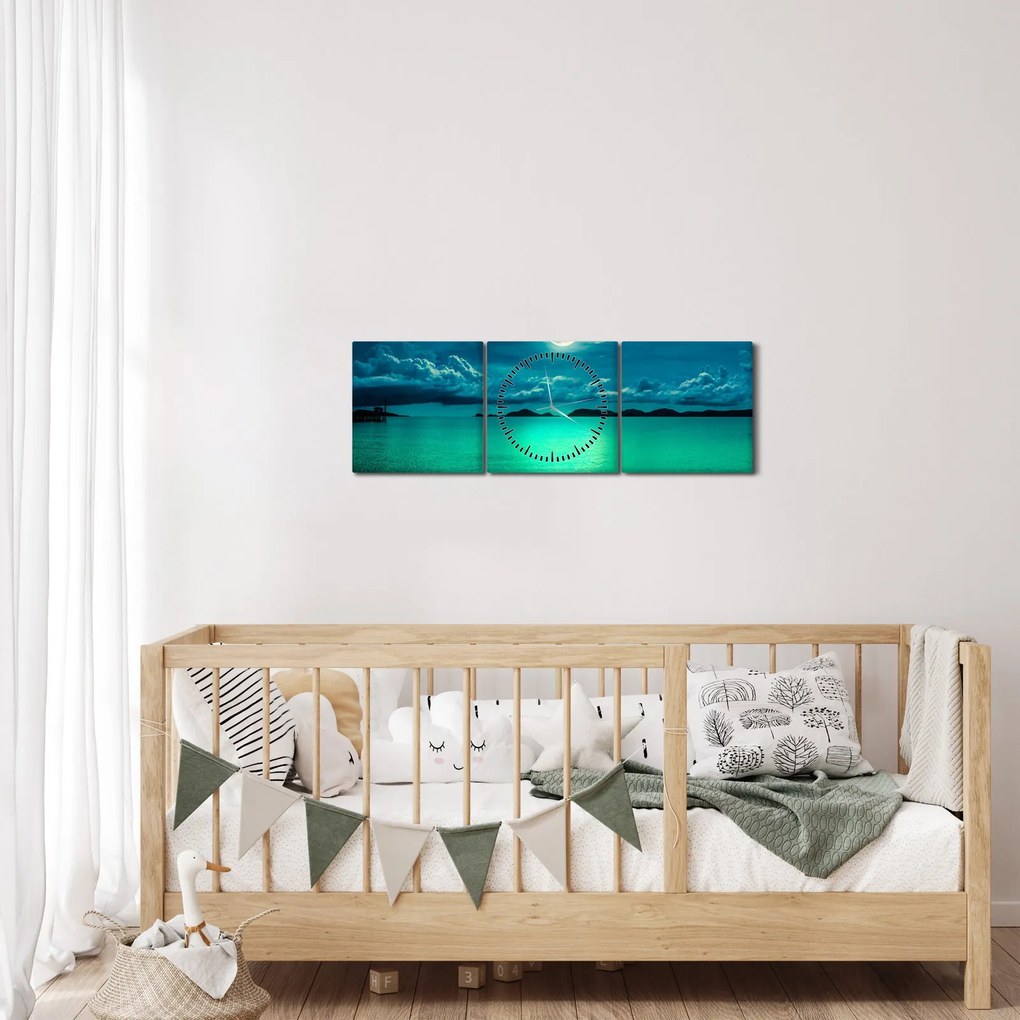Tablou - Luna plină deasupra apei (cu ceas) (90x30 cm)